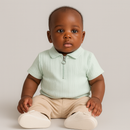 Blue Multi Rib Half Zipper Polo-1