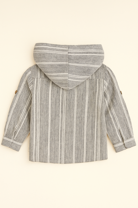 Boys Junior Grey Striped With Hooded Shirt