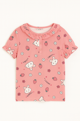 Pink Bunny Print Yummy Fabric Pajama Sets Assorted - 0