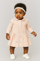 Baby Pink Floral All Over Print Pique Dress Pale-2