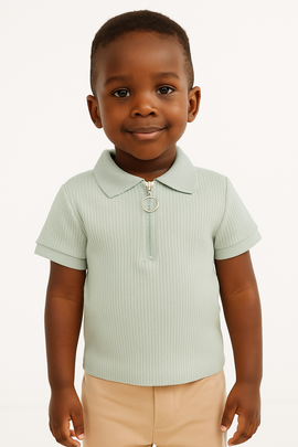 Junior Boys Lt Blue Polo T Shirt W  Zipper Blue