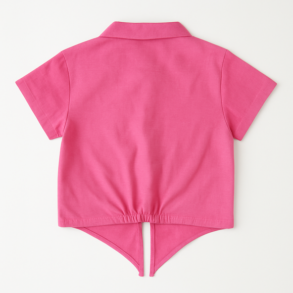 Cotton Slub Front Open Shirt With Knot