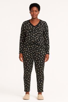 Black White Floral Printed Table Pyjama Set Assorted
