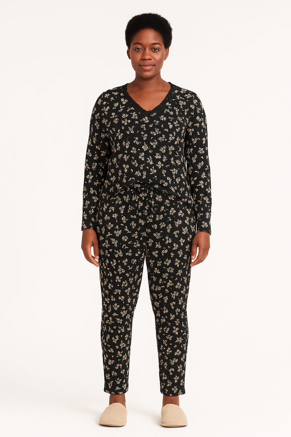 Black White Floral Printed Table Pyjama Set Assorted