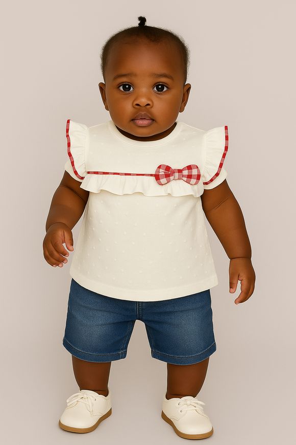 White Dobby Knit Blouse With Bow White