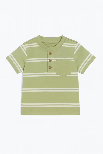 Sage And White Striped Yd Henley Tshirt REDTAG