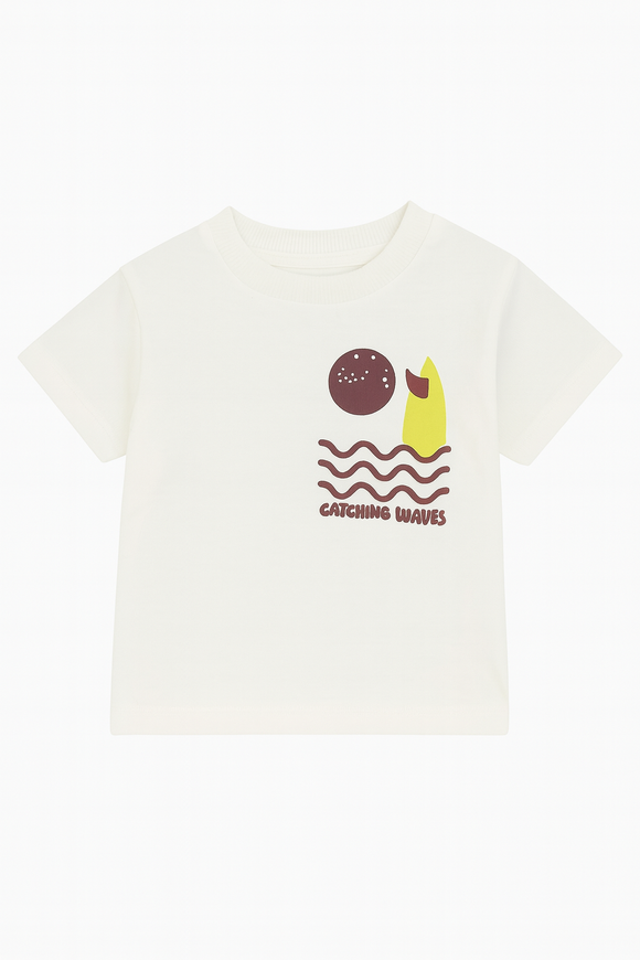 Whtie Tshirt With Brown Striped Shorts Set