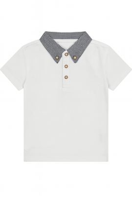 Junior Boys White Polo With Check Collar - 0