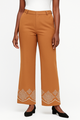SANDSTONE EMBROIDERED WODE LEG TROUSERS