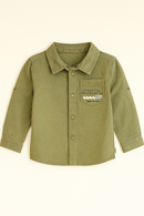 Boys Junior Green Denim Shirt With Front And Back Print-3