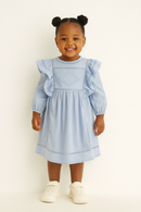 Blue Long Sleeve Frill Dress Blue-2