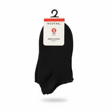 Pack Of 5  Senior Girls Low Ankle Socks With Scallop Welt Edge   Black