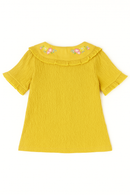 Mustard Woven Blouse With Embroidered Collar Mustard-3
