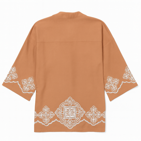 SANDSTONE EMBROIDERED FRONT OPEN KIMINO  ORANGE