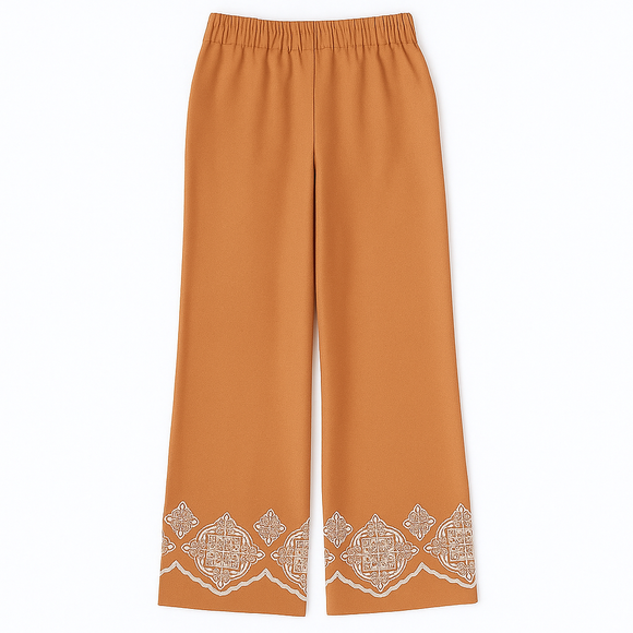 SANDSTONE EMBROIDERED WODE LEG TROUSERS