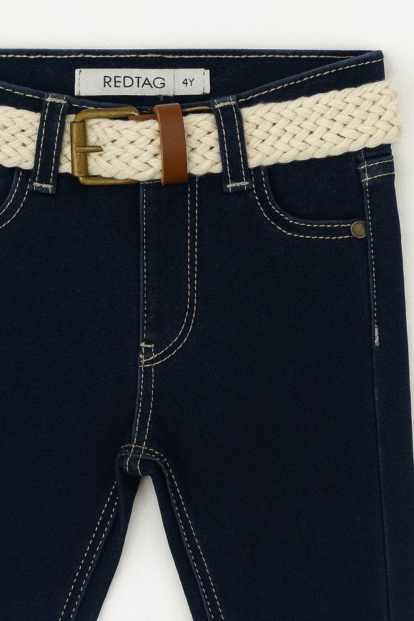 Dark Wash Belted 5 Pocket Jeans Darkwash