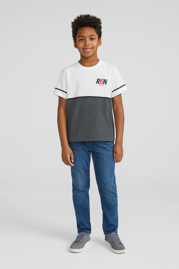 White Grey Mel Cut And Sew Tee