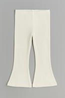 White Rib Flared Leggings White-2