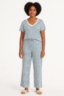 Brown Blue Floral Table Pyjama Set-1