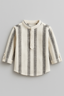 Beige Dobby Long Sleeve Mandarin Collar Shirt-2