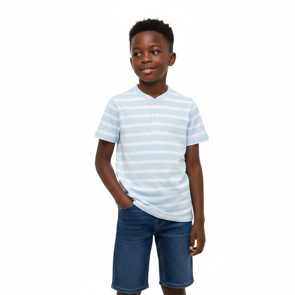 Sky Blue White Mandarin Collar Stripe Polo Sky Blue