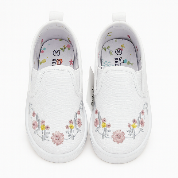 White Floral Slip On Pump