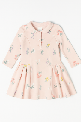 Baby Pink Floral All Over Print Pique Dress Pale