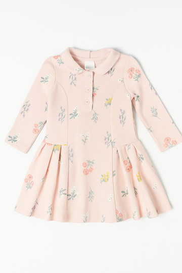 Baby Pink Floral All Over Print Pique Dress Pale