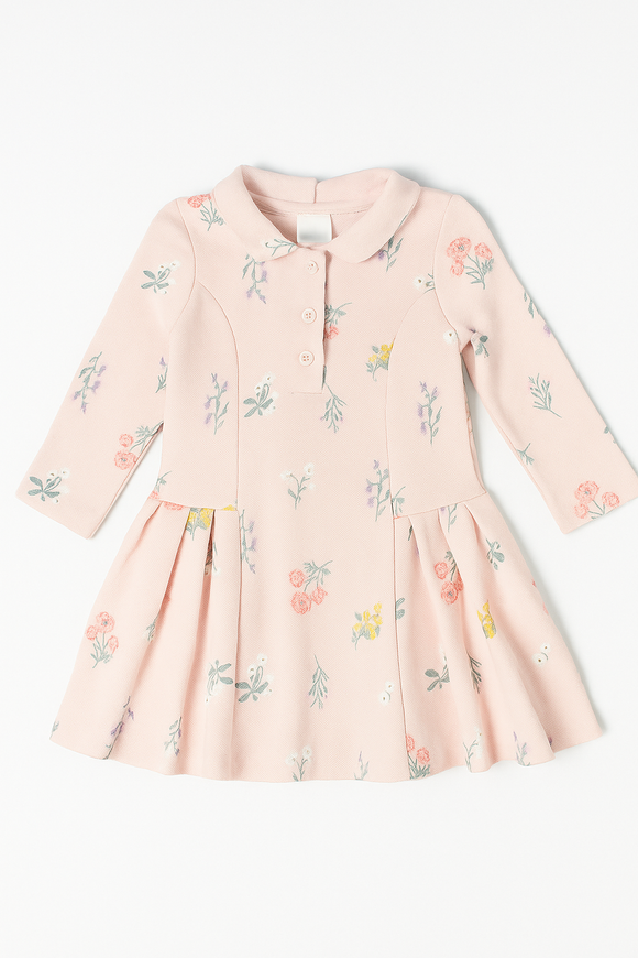 Baby Pink Floral All Over Print Pique Dress Pale