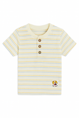 White Striped Jacquard Henley Tshirt - 0