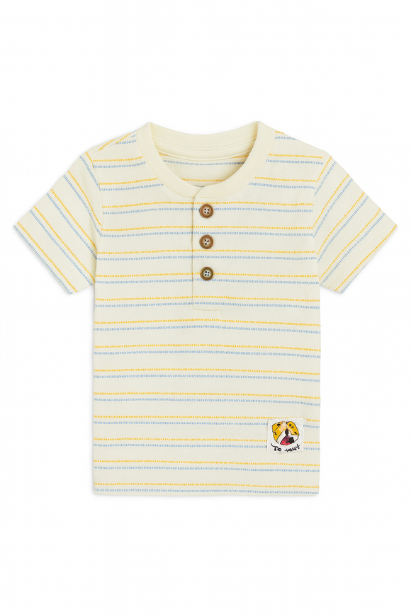 White Striped Jacquard Henley Tshirt