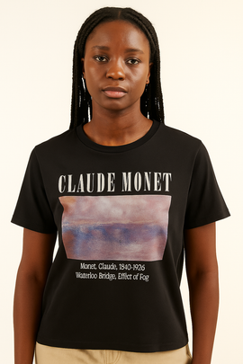 Black Claude Monet Printed T Shirt Black