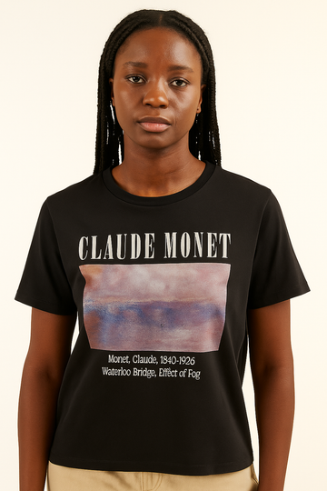 Black Claude Monet Printed T Shirt Black REDTAG