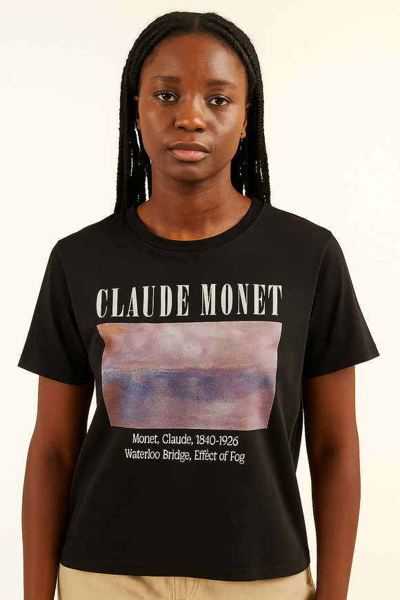 Black Claude Monet Printed T Shirt Black