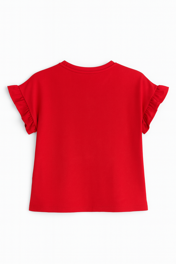 Red Embellished Ruffle Sleeve Top