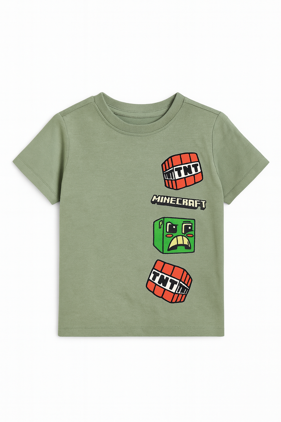 Boys Junior Minecraft Green T Shirt
