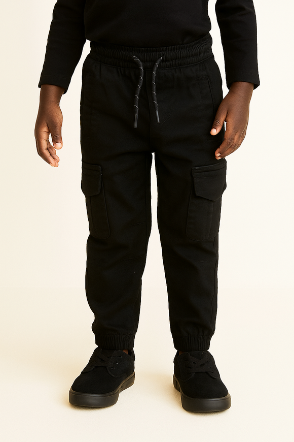 Black Cargo Pocket Ealsticated Waist Jogger Black