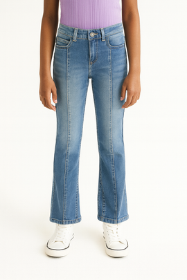 Lt Wash Skinny Flared Jeans With Front Slit