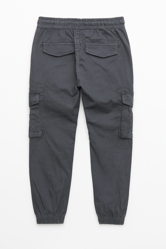 Charcaol Grey Peached Fabric Cargo Pocket Jogger Charcoal