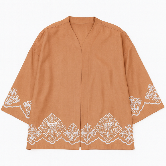 SANDSTONE EMBROIDERED FRONT OPEN KIMINO  ORANGE
