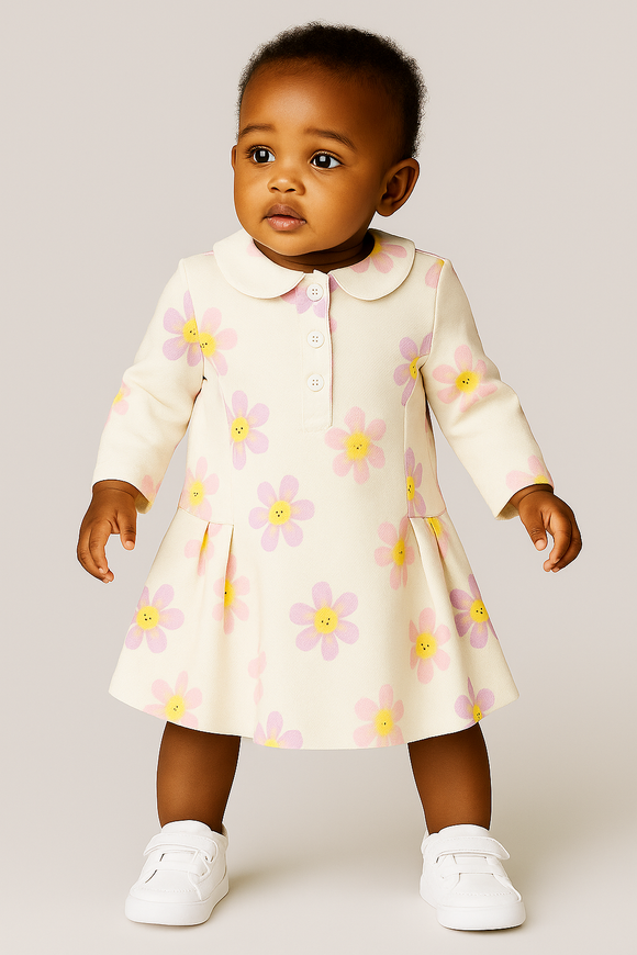 Ivory Floral All Over Print Pique Dress Ivory