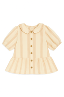 Beige Stripe Puff Sleeve Blouse Beige-3