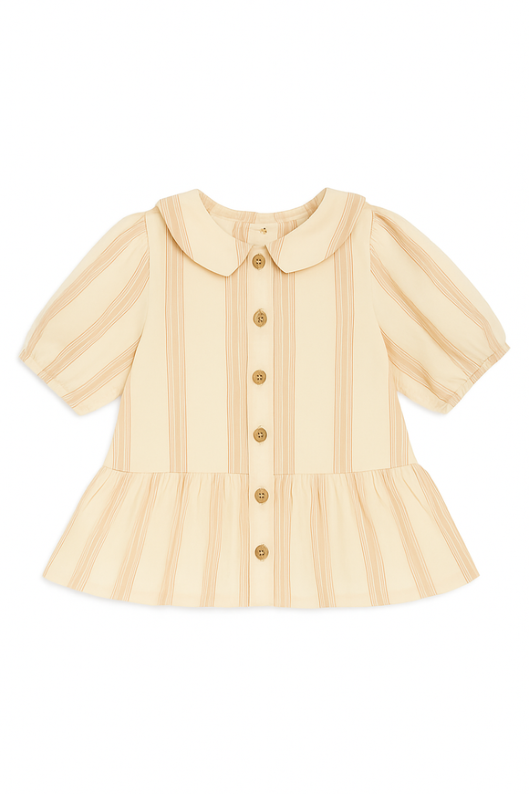 Beige Stripe Puff Sleeve Blouse Beige