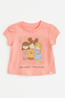 Coral Girl Placement Print Puff Sleeves Orange-2