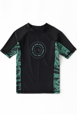 Black Palm Print Rash Guard T Shirt - 0