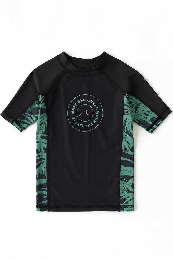 Black Palm Print Rash Guard T Shirt