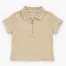 Beige Multi Rib Half Zipper Polo-1