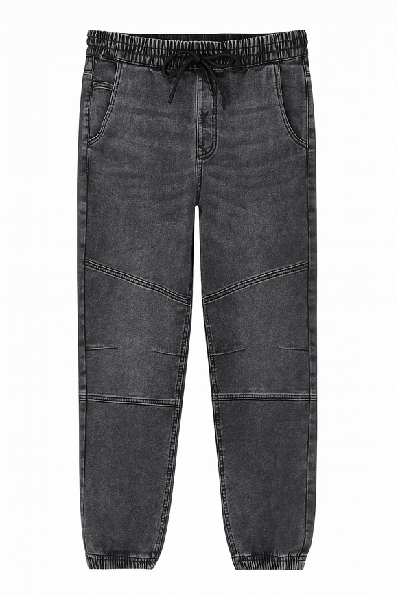 Black Stone Wash Knit Dnim Jogger