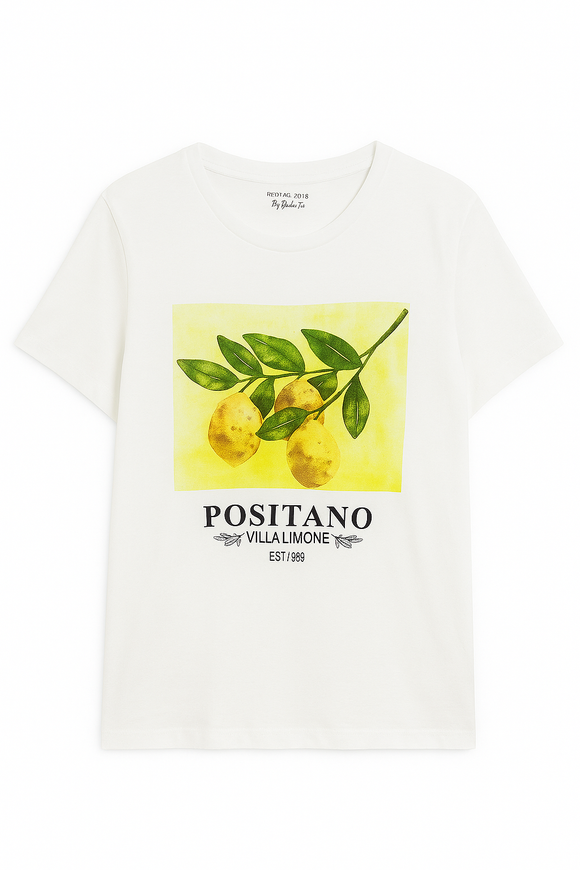 White Positano Printed T Shirt White