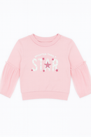 Mesh Slv With Placement Print Terry Top Pale Pink-2